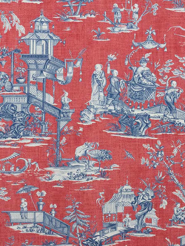 Cheng Toile Red and Blue Fabric F975466 by Thibaut Fabrics for sale at Wallpapers To Go