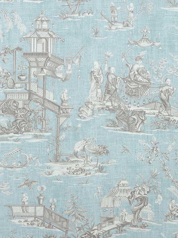 Cheng Toile Robins Egg Fabric F975468 by Thibaut Fabrics for sale at Wallpapers To Go