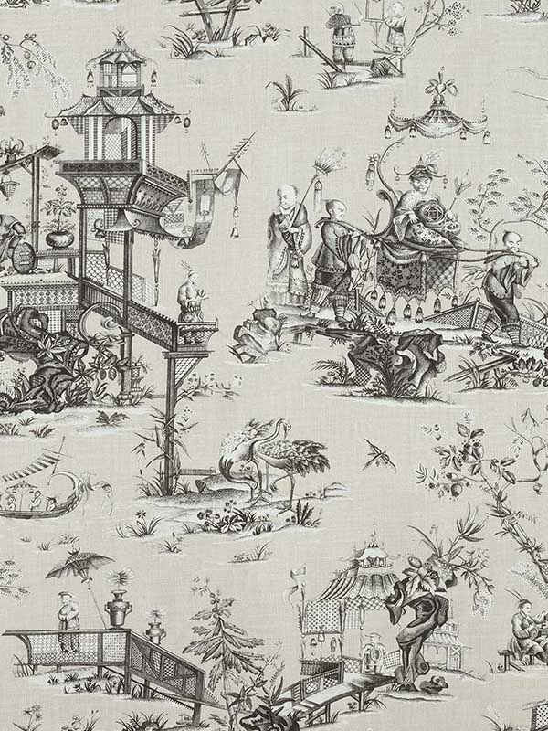 Cheng Toile Beige and Black Fabric F975469 by Thibaut Fabrics for sale at Wallpapers To Go