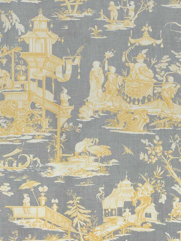 Cheng Toile Yellow and Grey Fabric F975470 by Thibaut Fabrics for sale at Wallpapers To Go