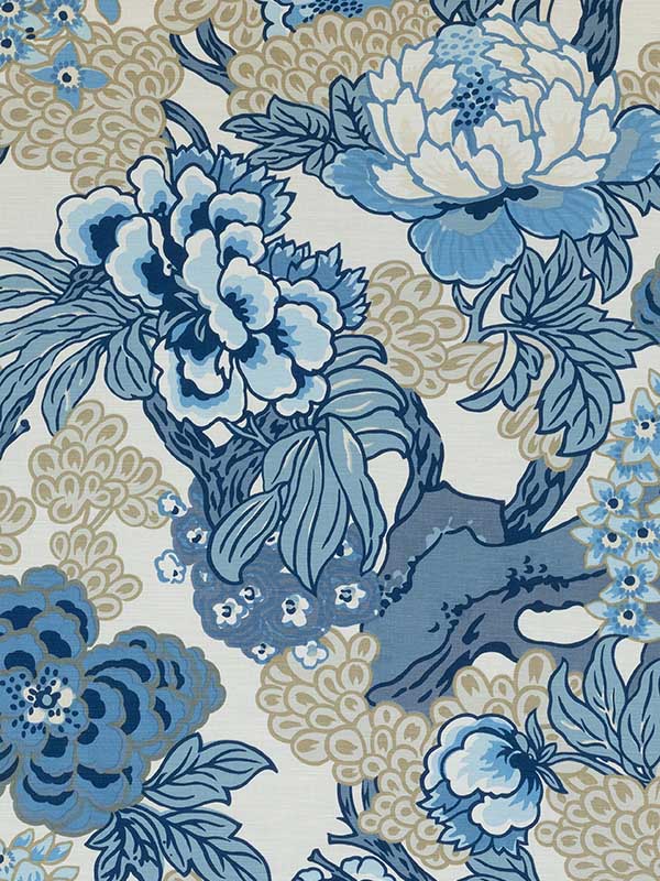 Honshu Blue and Beige Fabric F975487 by Thibaut Fabrics for sale at Wallpapers To Go