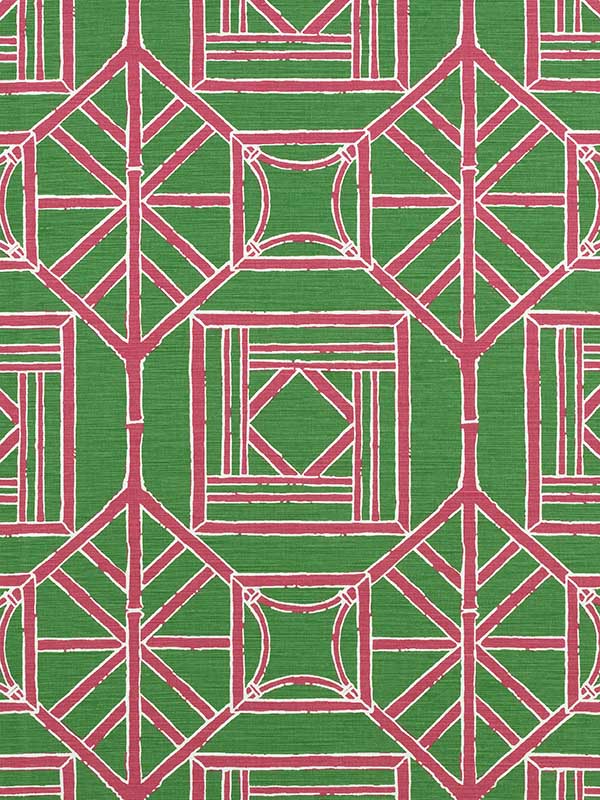 Shoji Panel Green and Pink Fabric F975517 by Thibaut Fabrics for sale at Wallpapers To Go