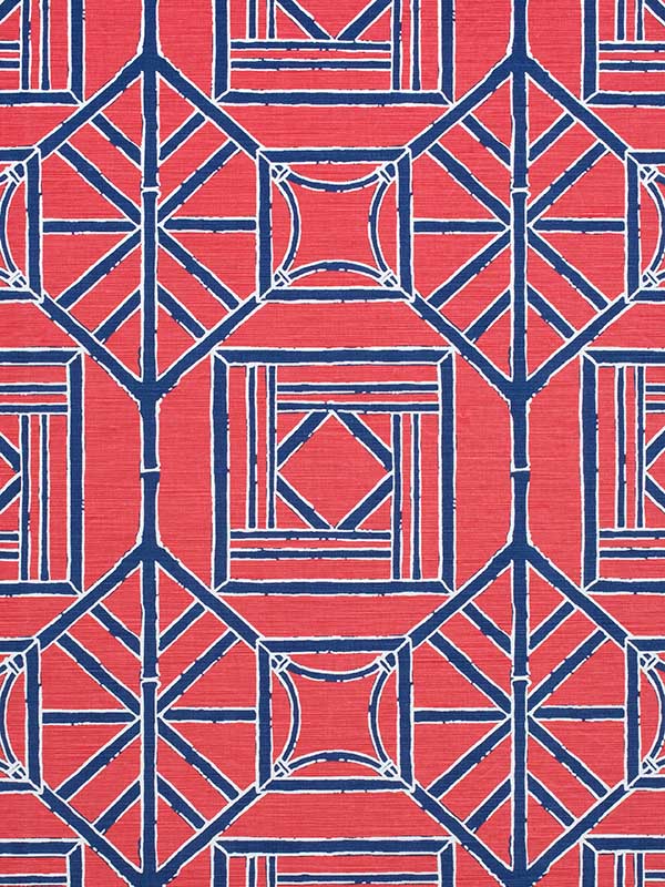 Shoji Panel Red and Blue Fabric F975518 by Thibaut Fabrics for sale at Wallpapers To Go