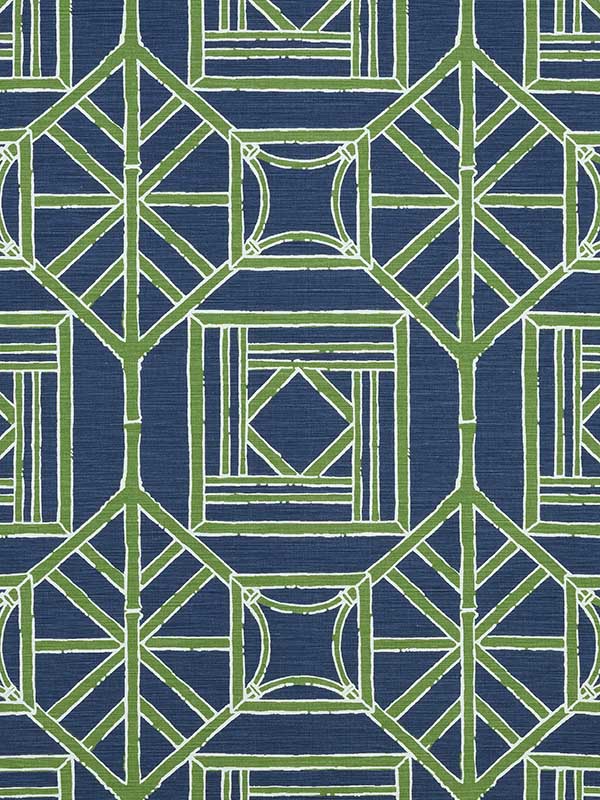 Shoji Panel Navy and Green Fabric F975521 by Thibaut Fabrics for sale at Wallpapers To Go