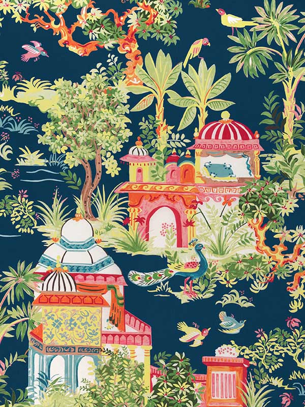 Mystic Garden Navy Fabric F920823 by Thibaut Fabrics for sale at Wallpapers To Go