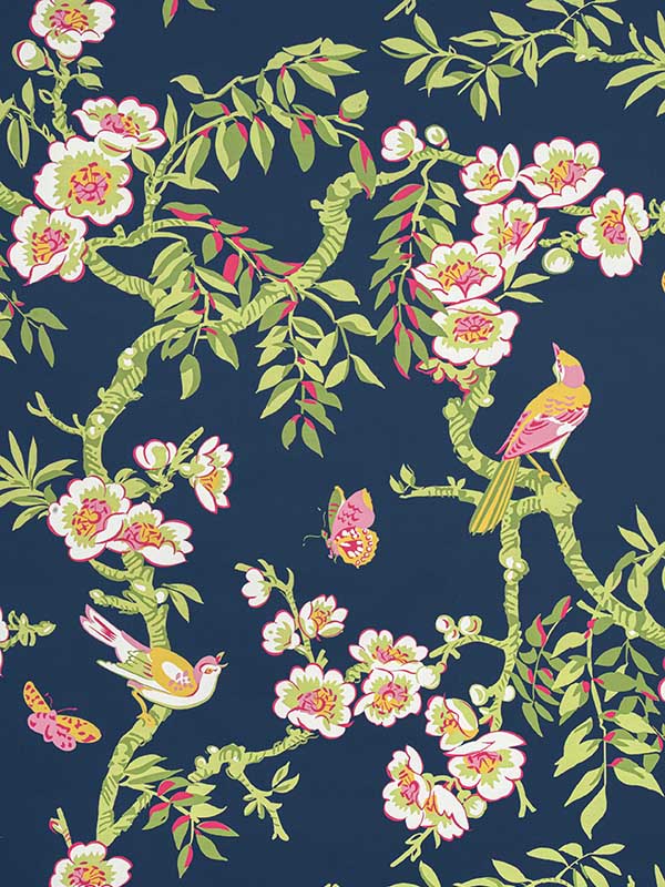 Yukio Navy and Pink Fabric F920846 by Thibaut Fabrics for sale at Wallpapers To Go