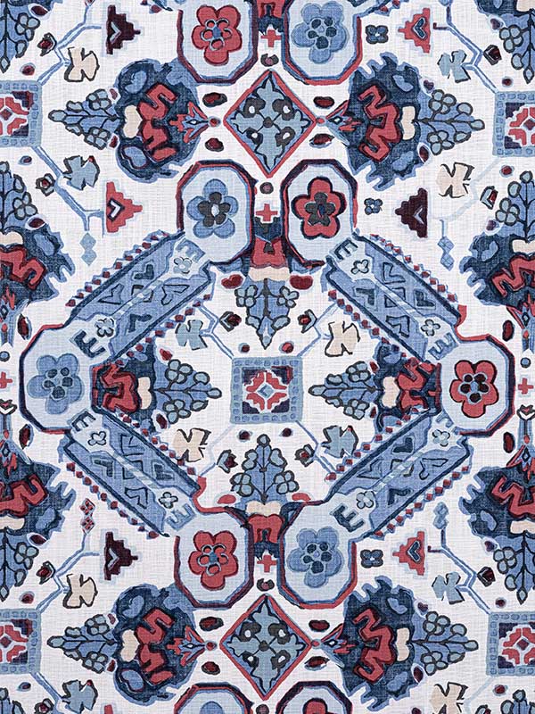 Persian Carpet Blue and White Fabric F910824 by Thibaut Fabrics for sale at Wallpapers To Go
