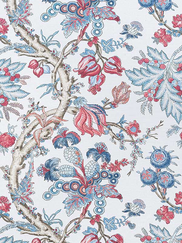 Chatelain Blue and Red Fabric F910845 by Thibaut Fabrics for sale at Wallpapers To Go