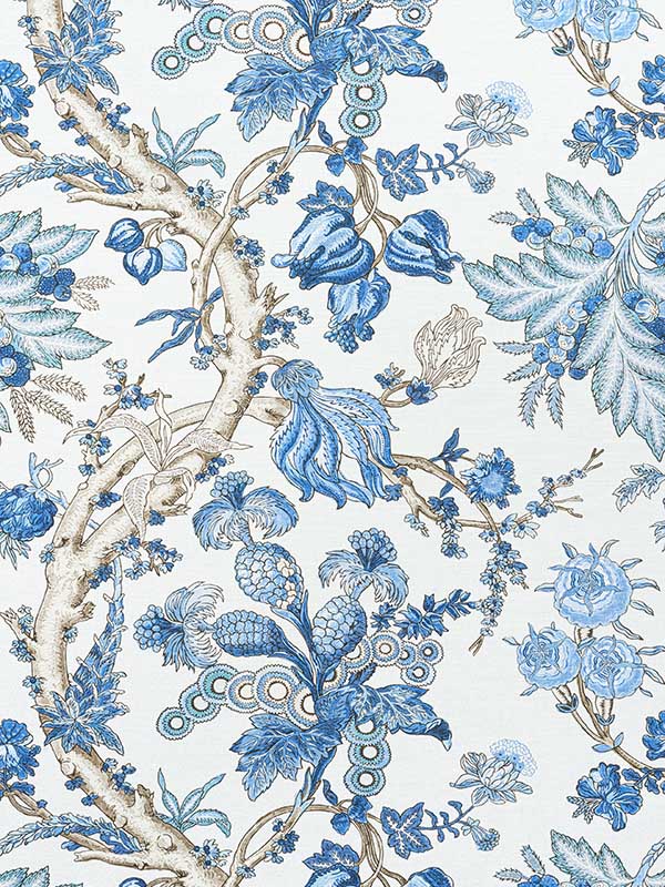 Chatelain Blue and White Fabric F910846 by Thibaut Fabrics for sale at Wallpapers To Go