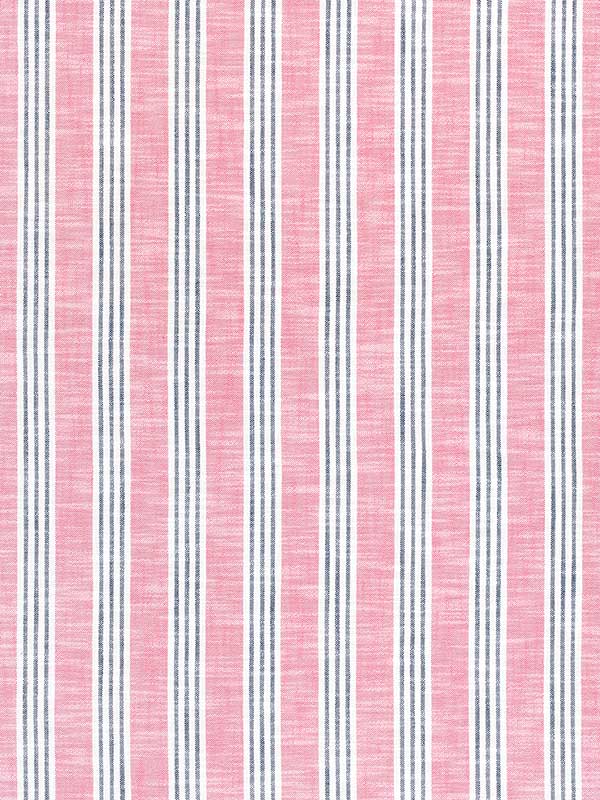 Southport Stripe Peony and Navy Fabric W73490 by Thibaut Fabrics for sale at Wallpapers To Go