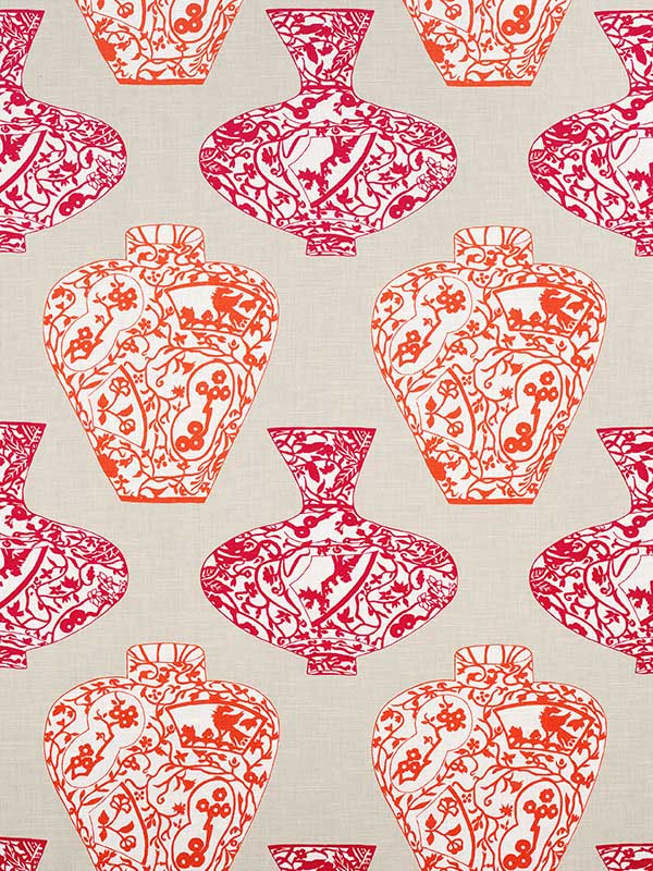 Imari Vase Orange and Pink Fabric F913123 by Thibaut Fabrics for sale at Wallpapers To Go