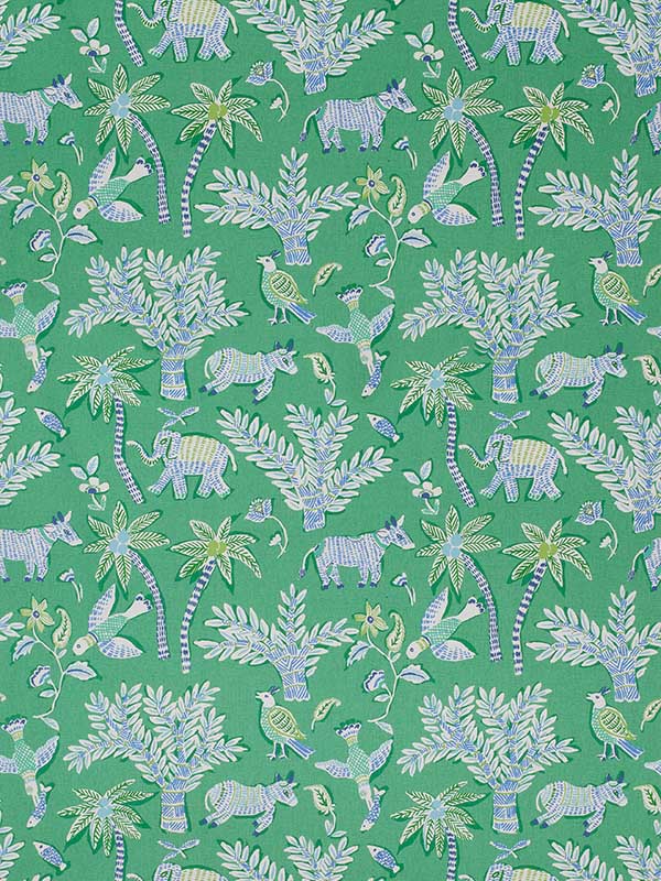 Goa Green Fabric F988721 by Thibaut Fabrics for sale at Wallpapers To Go