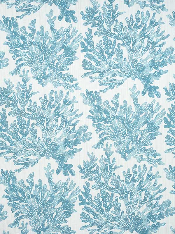 Marine Coral Spa Blue Fabric F910122 by Thibaut Fabrics for sale at Wallpapers To Go