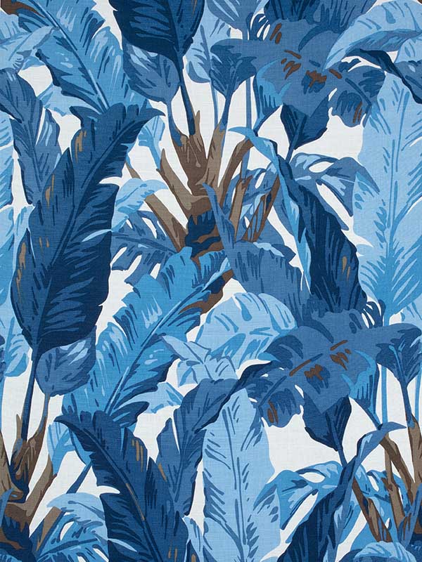 Travelers Palm Navy and White Fabric F910126 by Thibaut Fabrics for sale at Wallpapers To Go