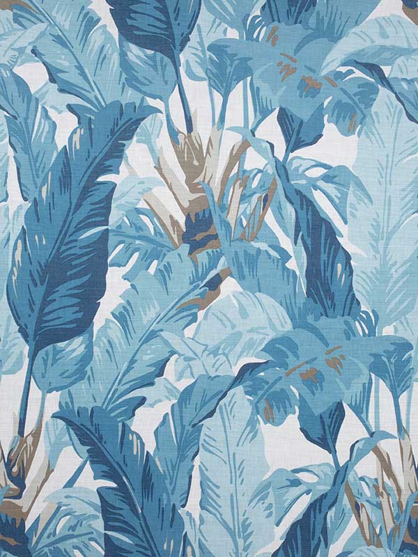 Travelers Palm Spa Blue Fabric F910128 by Thibaut Fabrics for sale at Wallpapers To Go