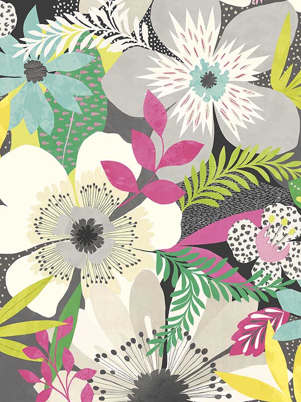 Janis Charcoal Floral Riot Wallpaper CEP50101W by OhPopsi Wallpaper for sale at Wallpapers To Go