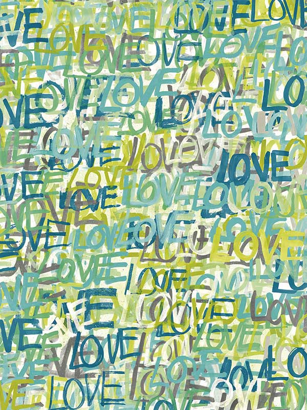 Indio Teal Love Scribble Wallpaper CEP50123W by OhPopsi Wallpaper for sale at Wallpapers To Go