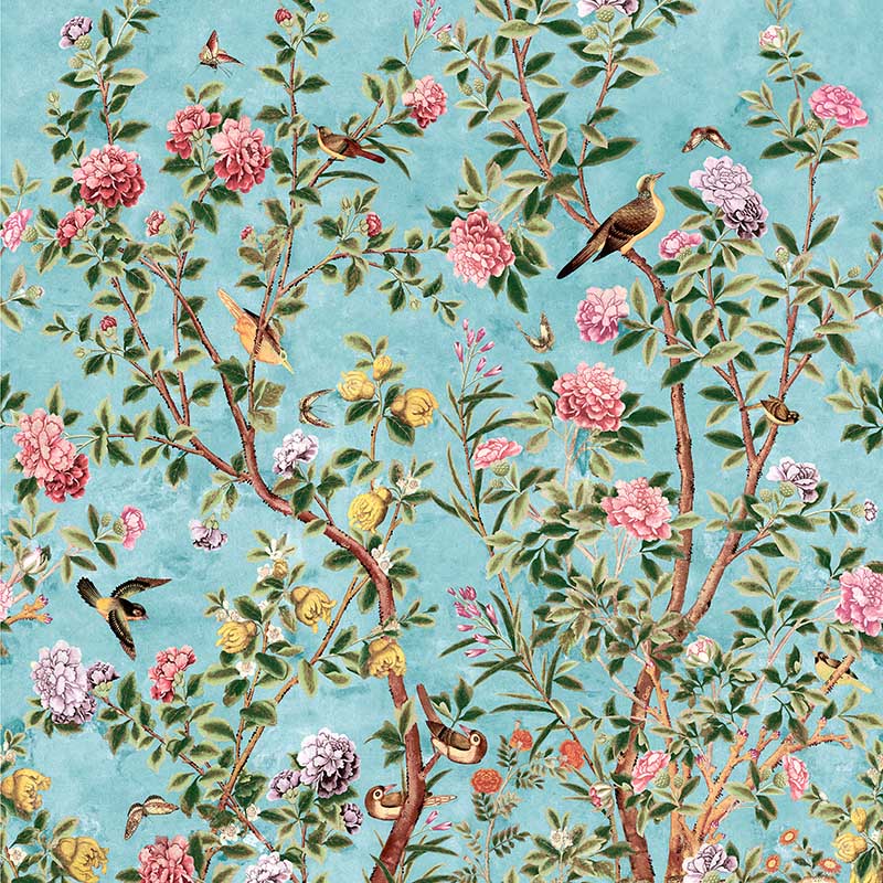 Jardin Bloom Turquoise 3 Panel Mural WTG-243374 by Thibaut Wallpaper for sale at Wallpapers To Go