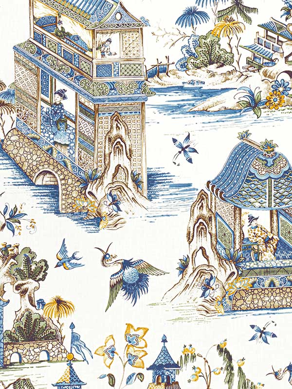 Grand Palace Blue and Green Fabric WTG-243389 by Thibaut Fabrics for sale at Wallpapers To Go