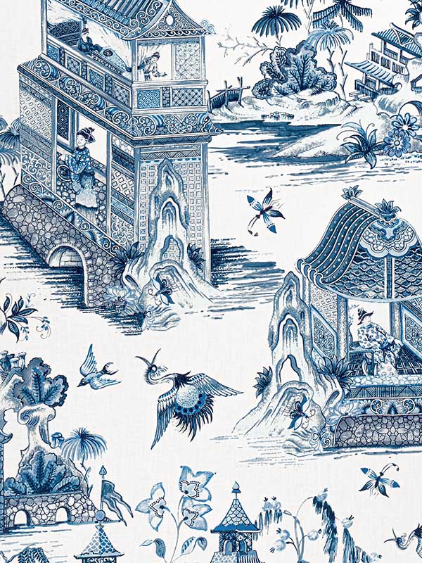 Grand Palace Blue and White Fabric WTG-243390 by Thibaut Fabrics for sale at Wallpapers To Go
