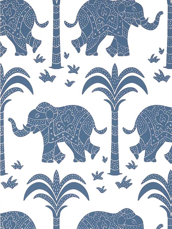 Elephant Navy Wallpaper WTG-250749 by Thibaut Wallpaper for sale at Wallpapers To Go