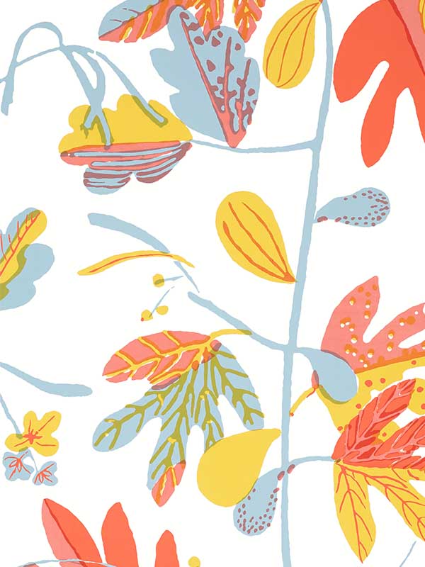 Matisse Leaf Coral and Yellow Wallpaper WTG-250755 by Thibaut Wallpaper for sale at Wallpapers To Go
