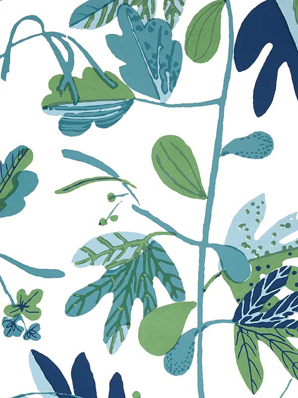 Matisse Leaf Green and Blue Wallpaper WTG-250758 by Thibaut Wallpaper for sale at Wallpapers To Go