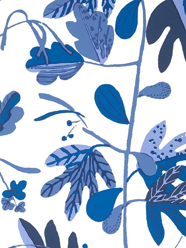 Matisse Leaf Blue and White Wallpaper WTG-250760 by Thibaut Wallpaper for sale at Wallpapers To Go