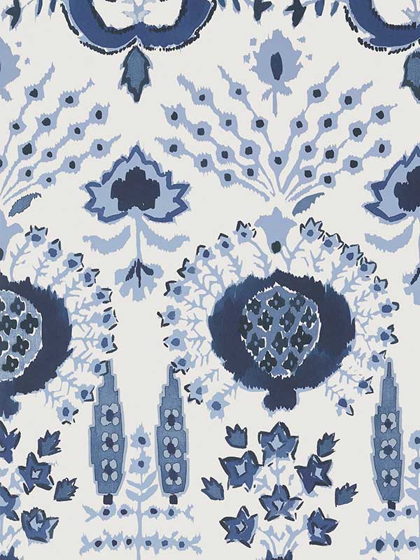 Mendoza Suzani Blue and White Wallpaper WTG-250774 by Thibaut Wallpaper for sale at Wallpapers To Go