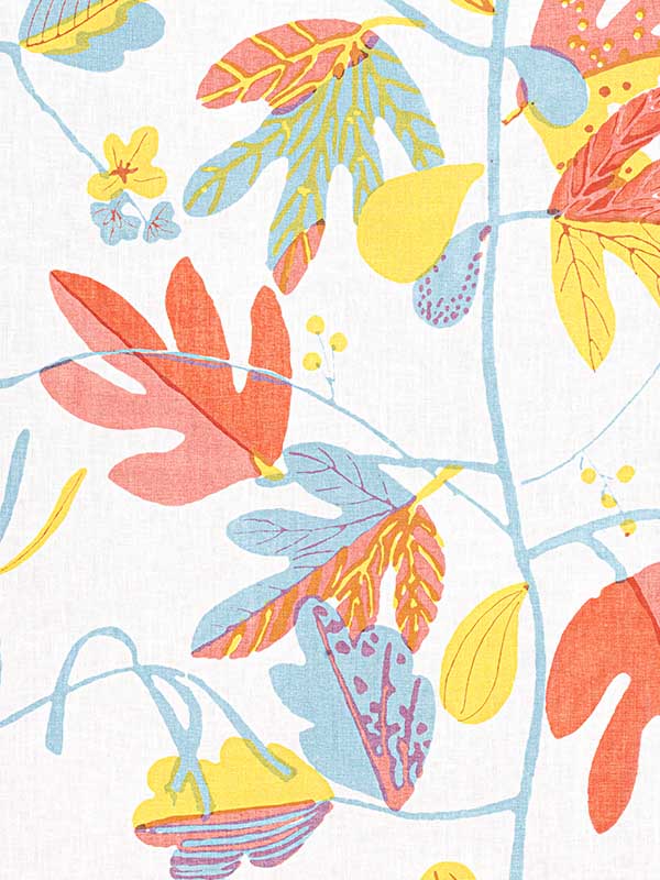 Matisse Leaf Coral and Yellow Fabric WTG-253751 by Thibaut Fabrics for sale at Wallpapers To Go