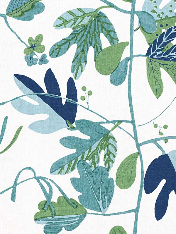 Matisse Leaf Green and Blue Fabric WTG-253754 by Thibaut Fabrics for sale at Wallpapers To Go