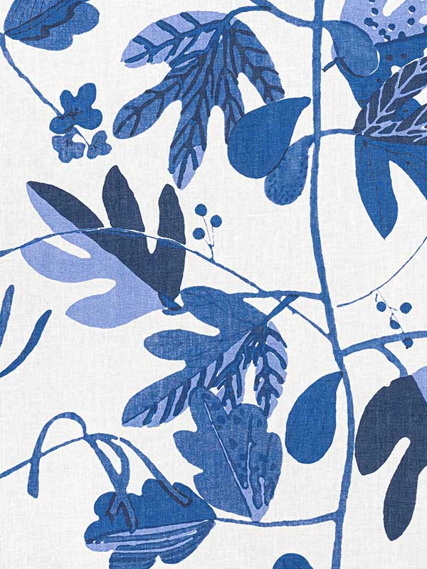 Matisse Leaf Blue and White Fabric WTG-253756 by Thibaut Fabrics for sale at Wallpapers To Go