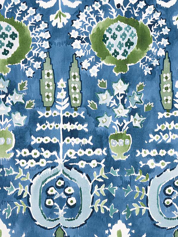 Mendoza Suzani Blue and Green on Navy Fabric WTG-253785 by Thibaut Fabrics for sale at Wallpapers To Go