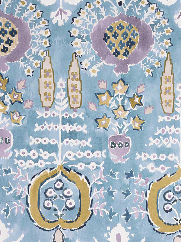 Mendoza Suzani French Blue and Lavender Fabric WTG-253788 by Thibaut Fabrics for sale at Wallpapers To Go