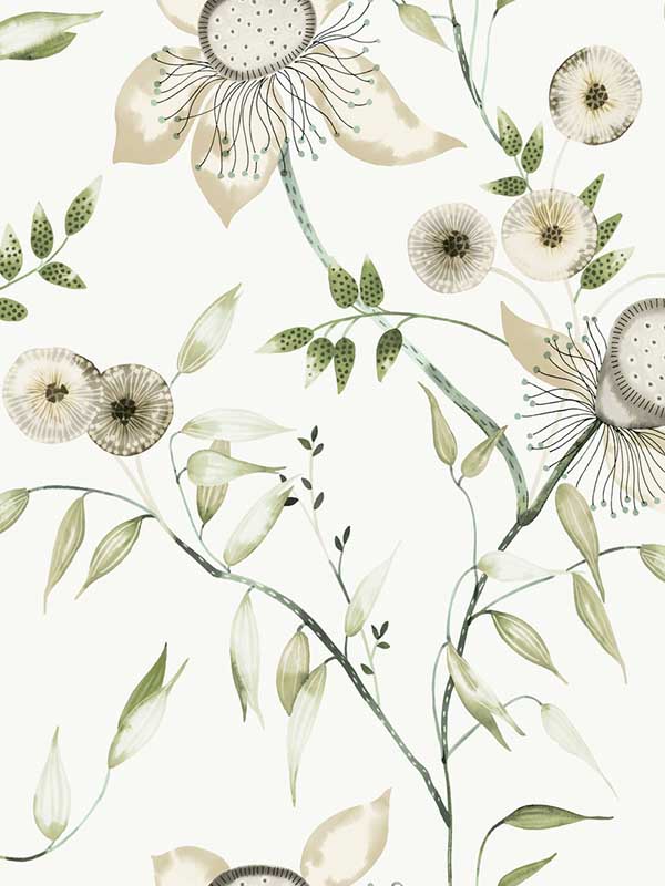 Dream Blossom White and Green Wallpaper WTG-254023 by York Wallpaper for sale at Wallpapers To Go