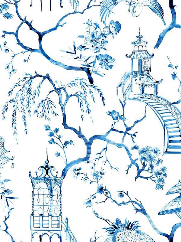 Serena Blue Chinoiserie Wallpaper WTG-254342 by A Street Prints Wallpaper for sale at Wallpapers To Go