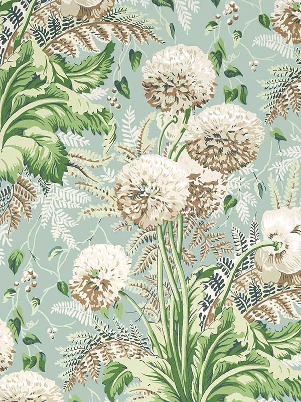 Dahlia Neutral on Robins Egg Wallpaper WTG-256211 by Anna French Wallpaper for sale at Wallpapers To Go