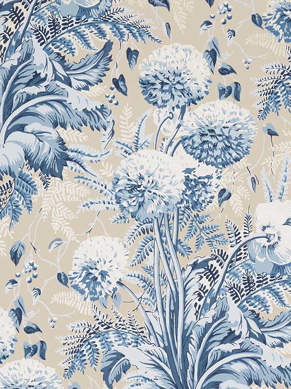 Dahlia Navy on Linen Wallpaper WTG-256215 by Anna French Wallpaper for sale at Wallpapers To Go