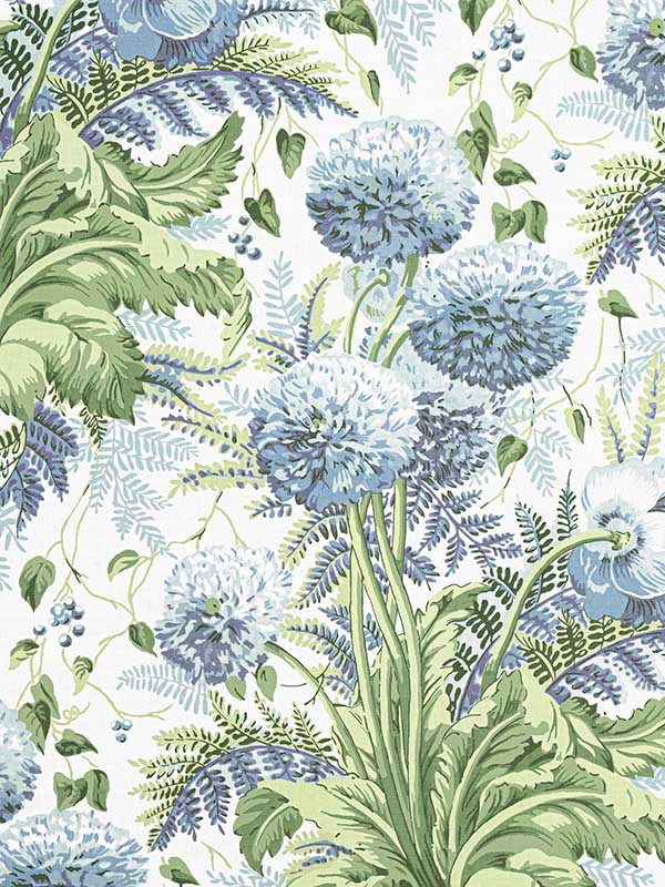 Dahlia Sky on White Fabric WTG-256289 by Anna French Fabrics for sale at Wallpapers To Go