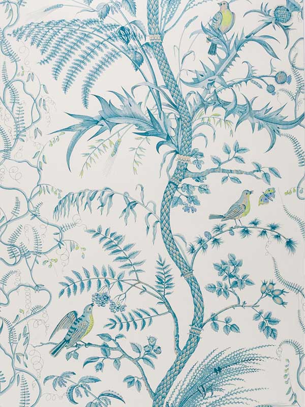 Bird And Thistle Aqua Wallpaper WTG-257865 by Brunschwig and Fils Wallpaper for sale at Wallpapers To Go